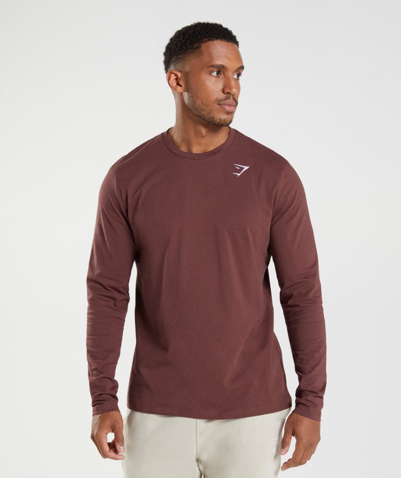 Koszulki Gymshark Crest Long Sleeve Męskie Brązowe | PL 674NUF